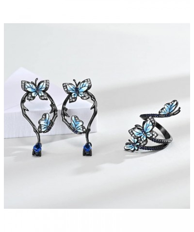 925 Sterling Silver Butterfly Bridal Jewelry Colorful Enamel Jewelry Set CZ Simulated Diamond Party Jewelry Set for Women 10 ...