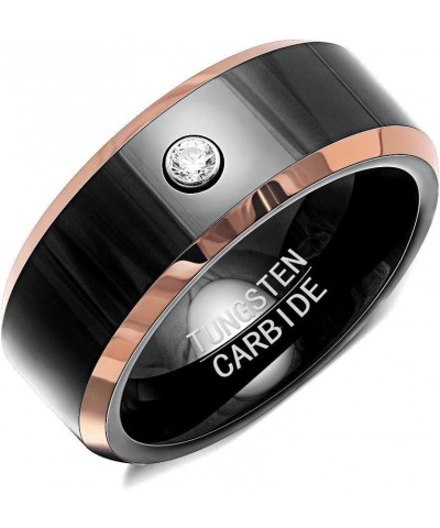 Elegant Tungsten Carbine Wedding Band for Men or Women Heavy Comfort Fit Black and Rose Ring Single Cubic Zirconia by Ginger ...