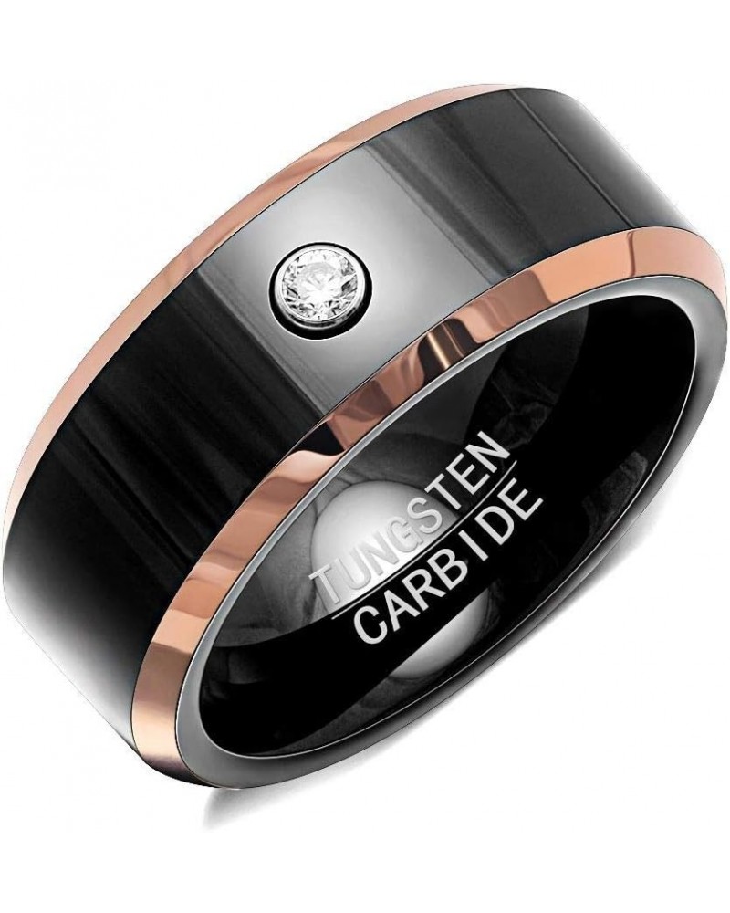 Elegant Tungsten Carbine Wedding Band for Men or Women Heavy Comfort Fit Black and Rose Ring Single Cubic Zirconia by Ginger ...