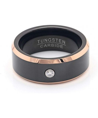 Elegant Tungsten Carbine Wedding Band for Men or Women Heavy Comfort Fit Black and Rose Ring Single Cubic Zirconia by Ginger ...