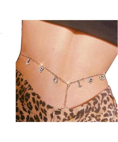 Women Sexy Rhinestone Waist Body Chain Crytal Sexy Girl Letter Pendant Belly Waist Chain T-string Thong Body Jewelry Leo Lett...