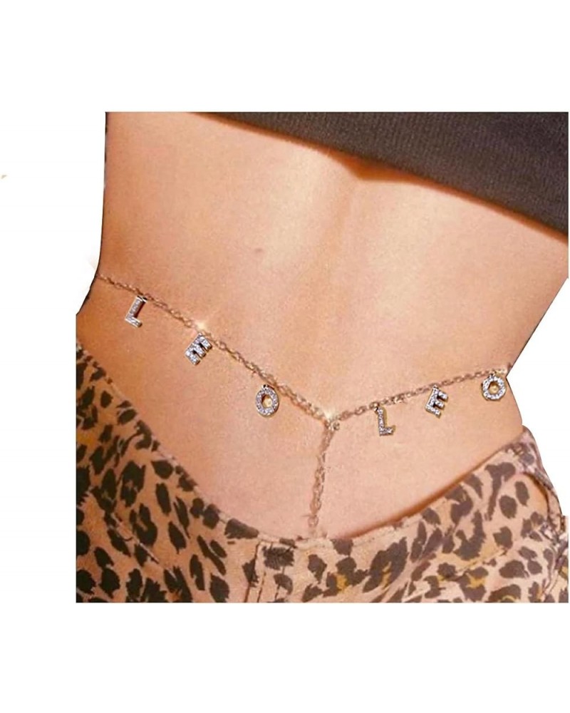 Women Sexy Rhinestone Waist Body Chain Crytal Sexy Girl Letter Pendant Belly Waist Chain T-string Thong Body Jewelry Leo Lett...