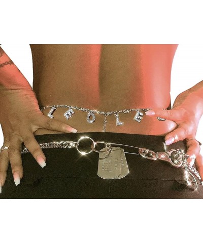 Women Sexy Rhinestone Waist Body Chain Crytal Sexy Girl Letter Pendant Belly Waist Chain T-string Thong Body Jewelry Leo Lett...