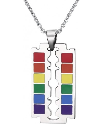 Stainless Steel Rainbow Flag LGBT Gay Lesbian Pride Dog Tag Pendant Necklace Gift for Men Women Razor Blade $7.10 Necklaces