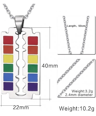 Stainless Steel Rainbow Flag LGBT Gay Lesbian Pride Dog Tag Pendant Necklace Gift for Men Women Razor Blade $7.10 Necklaces