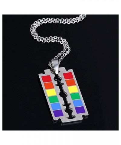 Stainless Steel Rainbow Flag LGBT Gay Lesbian Pride Dog Tag Pendant Necklace Gift for Men Women Razor Blade $7.10 Necklaces