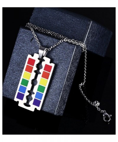 Stainless Steel Rainbow Flag LGBT Gay Lesbian Pride Dog Tag Pendant Necklace Gift for Men Women Razor Blade $7.10 Necklaces