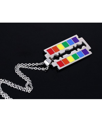 Stainless Steel Rainbow Flag LGBT Gay Lesbian Pride Dog Tag Pendant Necklace Gift for Men Women Razor Blade $7.10 Necklaces