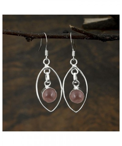 3.45 Cts South Western Style Round Shape Natural Gemstones Earrings For Women, Handmade Boho Dangle Birthstone Earrings For W...