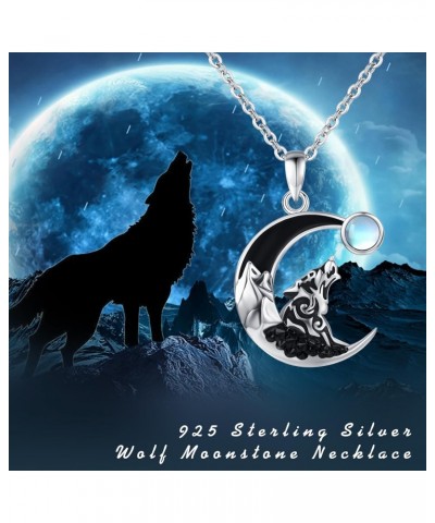 Wolf Necklace 925 Sterling Silver Moonstone Crescent Moon Wolf Pendant Christmas Viking Howling Wolf Necklace Wolf Jewelry Gi...