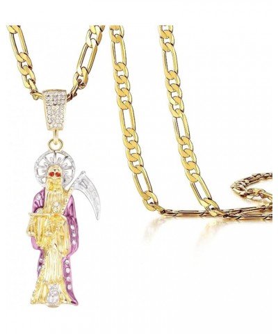 Santa Muerte Necklace Diamond 14K Gold Plated Santa Muerte Pendant Jewelry With Sickle Holiday Gift Gold 282 $8.49 Necklaces