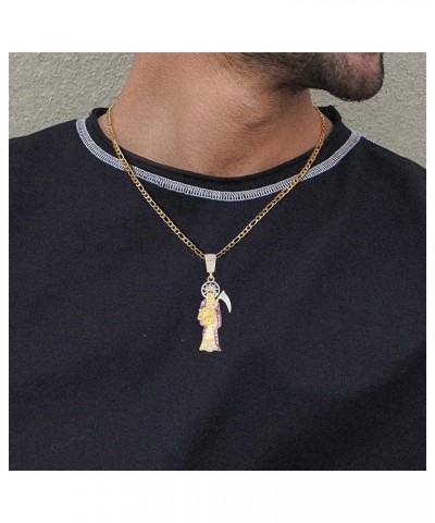 Santa Muerte Necklace Diamond 14K Gold Plated Santa Muerte Pendant Jewelry With Sickle Holiday Gift Gold 282 $8.49 Necklaces