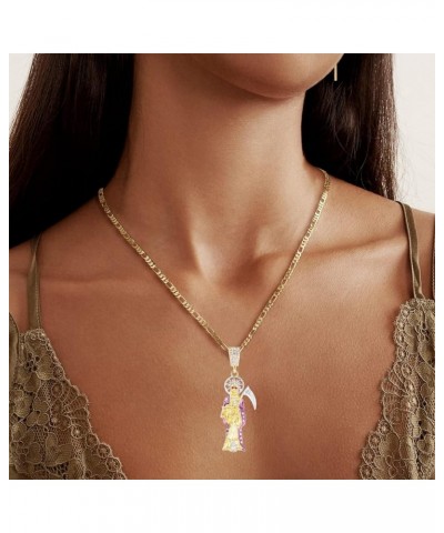 Santa Muerte Necklace Diamond 14K Gold Plated Santa Muerte Pendant Jewelry With Sickle Holiday Gift Gold 282 $8.49 Necklaces