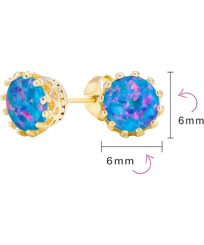 Iridescent Crown Setting Created Opal Solitaire Crown Stud Earrings Rose 14K Gold Plated .925 Sterling Silver Iridescent Whit...