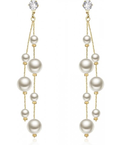 Women's Silver-tone Crystal Simulated Pearl 4 Chain Bridal Long Dangle Hook Earrings Ivory Color B-Gold-tone $11.99 Earrings