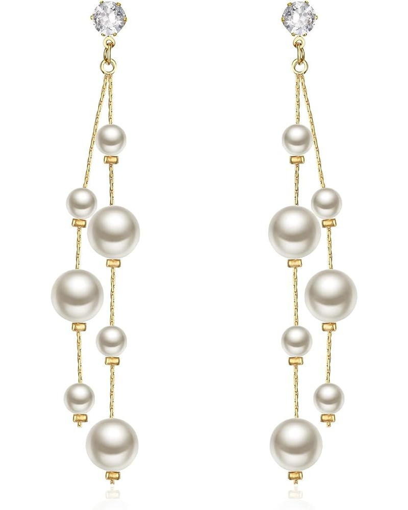 Women's Silver-tone Crystal Simulated Pearl 4 Chain Bridal Long Dangle Hook Earrings Ivory Color B-Gold-tone $11.99 Earrings