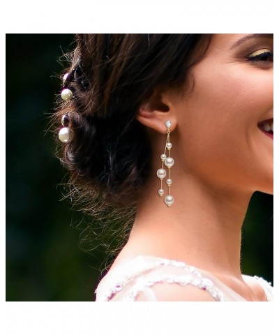 Women's Silver-tone Crystal Simulated Pearl 4 Chain Bridal Long Dangle Hook Earrings Ivory Color B-Gold-tone $11.99 Earrings