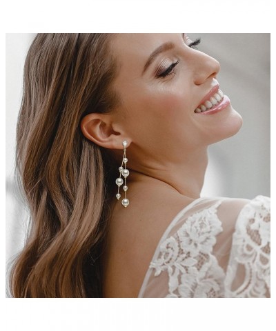 Women's Silver-tone Crystal Simulated Pearl 4 Chain Bridal Long Dangle Hook Earrings Ivory Color B-Gold-tone $11.99 Earrings