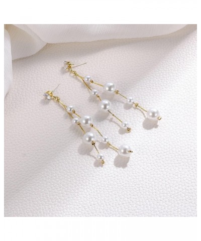 Women's Silver-tone Crystal Simulated Pearl 4 Chain Bridal Long Dangle Hook Earrings Ivory Color B-Gold-tone $11.99 Earrings