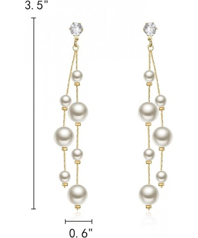 Women's Silver-tone Crystal Simulated Pearl 4 Chain Bridal Long Dangle Hook Earrings Ivory Color B-Gold-tone $11.99 Earrings