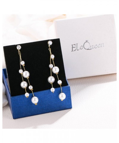 Women's Silver-tone Crystal Simulated Pearl 4 Chain Bridal Long Dangle Hook Earrings Ivory Color B-Gold-tone $11.99 Earrings