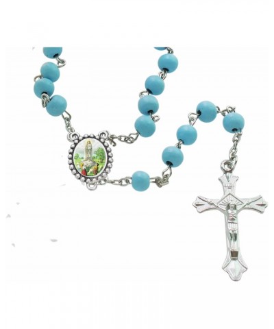 Lady of Fatima Italian Sky Blue Glass Rosary Silver Plated Findings Centerpiece & Free HC $16.63 Necklaces