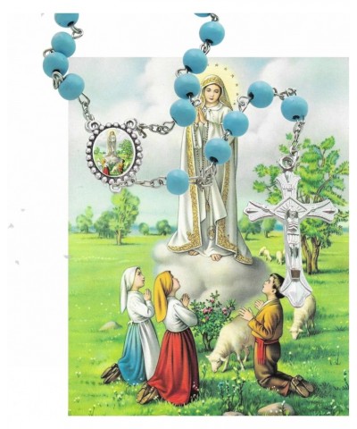 Lady of Fatima Italian Sky Blue Glass Rosary Silver Plated Findings Centerpiece & Free HC $16.63 Necklaces