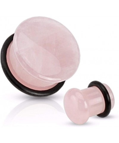 Rose Quartz Semi Precious Stone Domed Single Flare Plug with O-Ring 00GA (10mm) $10.25 Body Jewelry