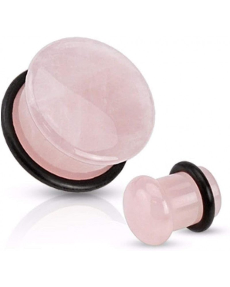 Rose Quartz Semi Precious Stone Domed Single Flare Plug with O-Ring 00GA (10mm) $10.25 Body Jewelry