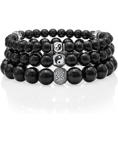 Black Onyx Beaded Bracelet 6/8/10MM Dia Stones with 925 Sterling Silver Beads for Men and Women Argenti - 10mm - Size L $49.8...