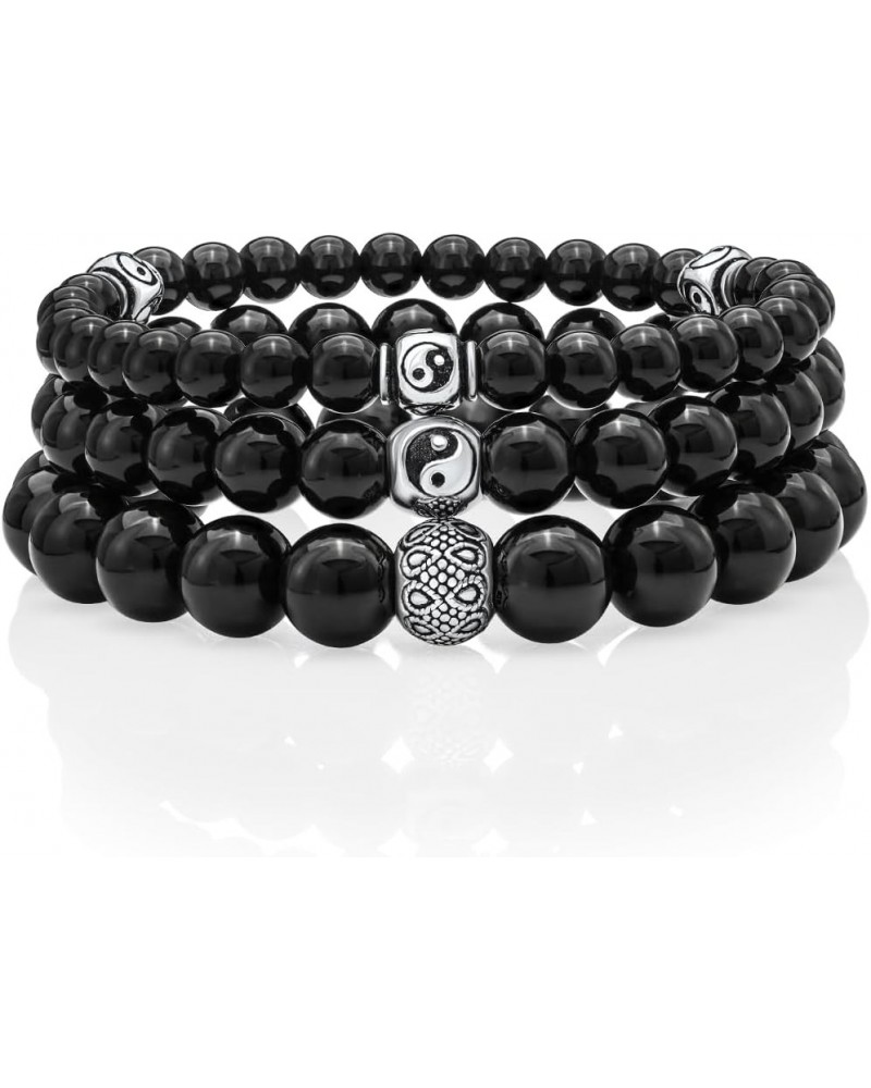 Black Onyx Beaded Bracelet 6/8/10MM Dia Stones with 925 Sterling Silver Beads for Men and Women Argenti - 10mm - Size L $49.8...