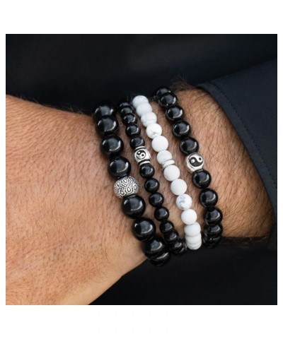 Black Onyx Beaded Bracelet 6/8/10MM Dia Stones with 925 Sterling Silver Beads for Men and Women Argenti - 10mm - Size L $49.8...