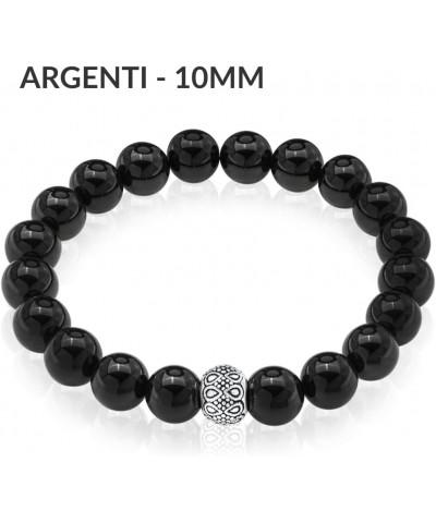 Black Onyx Beaded Bracelet 6/8/10MM Dia Stones with 925 Sterling Silver Beads for Men and Women Argenti - 10mm - Size L $49.8...