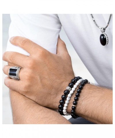 Black Onyx Beaded Bracelet 6/8/10MM Dia Stones with 925 Sterling Silver Beads for Men and Women Argenti - 10mm - Size L $49.8...