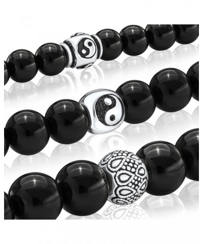 Black Onyx Beaded Bracelet 6/8/10MM Dia Stones with 925 Sterling Silver Beads for Men and Women Argenti - 10mm - Size L $49.8...