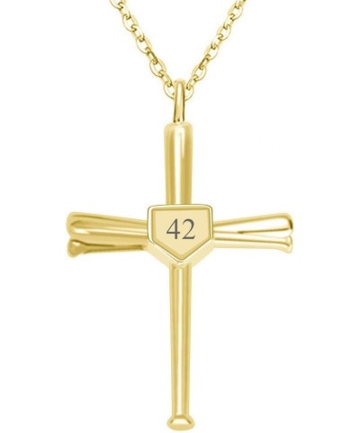 Baseball Bats Cross Necklace with Number Stainless Steel 18K Gold Plated Charm Sports Pendant Gift Number-42 $14.39 Necklaces