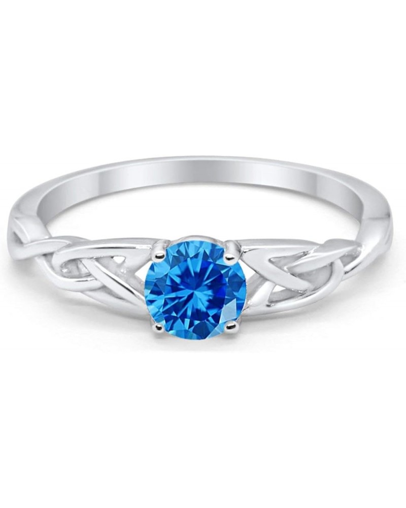 Celtic Trinity Ring Solid 925 Sterling Silver Wedding Engagement Promise Ring Solitaire Choose Color Simulated Blue Topaz CZ ...