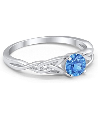 Celtic Trinity Ring Solid 925 Sterling Silver Wedding Engagement Promise Ring Solitaire Choose Color Simulated Blue Topaz CZ ...