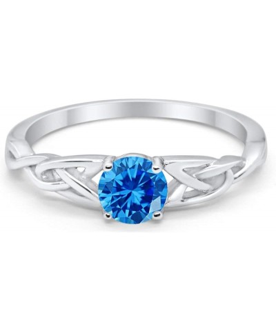 Celtic Trinity Ring Solid 925 Sterling Silver Wedding Engagement Promise Ring Solitaire Choose Color Simulated Blue Topaz CZ ...