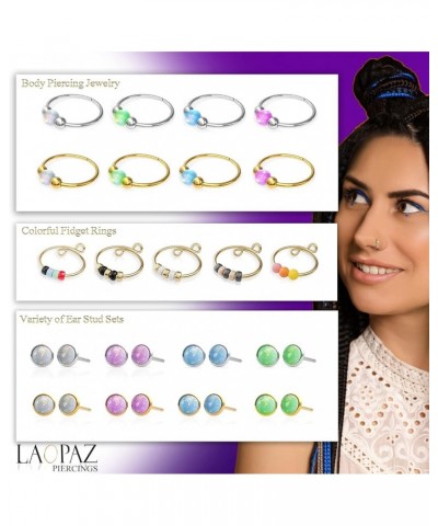 Nose Rings Plain & Opals Gold Blue Opal - 4 Beads $8.24 Body Jewelry