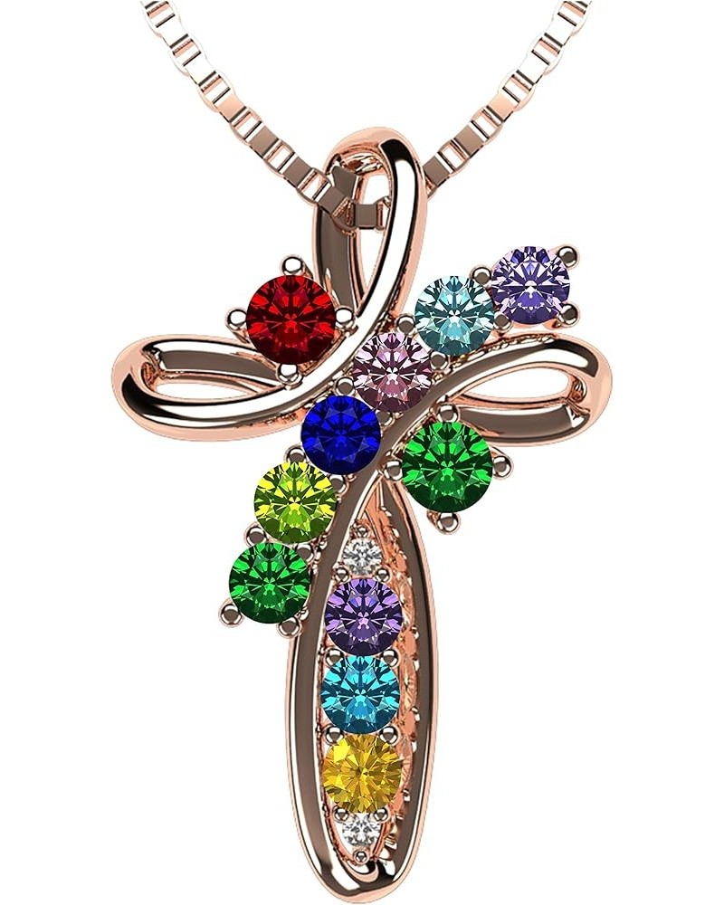 Family Cross Birthstone Mothers Necklace w/ 1 to 11 Simulated Birthstones in Solid 925 Sterling Silver rose gold plated $34.8...