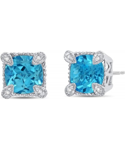 3 CT Stud Birthstone Earrings Set for Women – 925 Sterling Silver Gemstone Jewelry – Hypoallergenic 8mm Cushion Cut with Push...