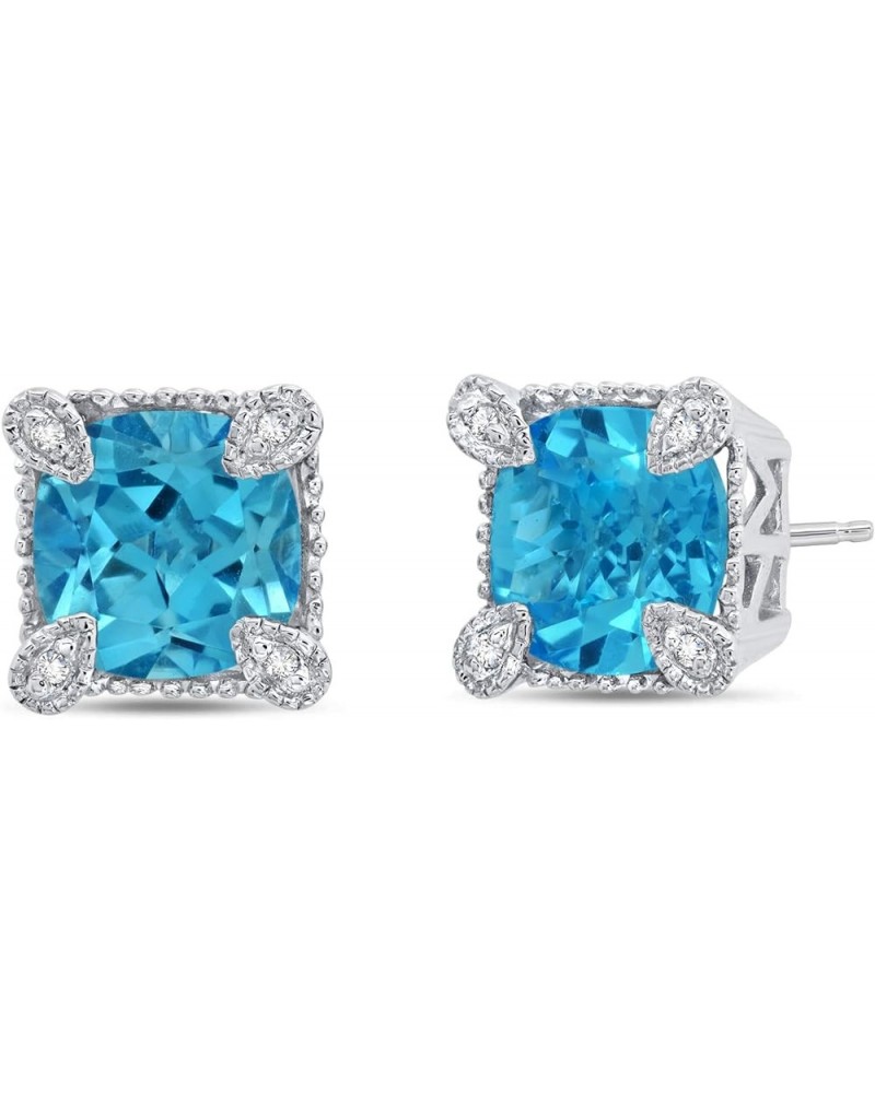 3 CT Stud Birthstone Earrings Set for Women – 925 Sterling Silver Gemstone Jewelry – Hypoallergenic 8mm Cushion Cut with Push...