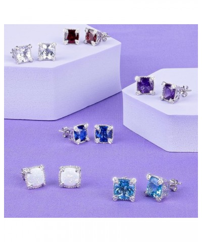 3 CT Stud Birthstone Earrings Set for Women – 925 Sterling Silver Gemstone Jewelry – Hypoallergenic 8mm Cushion Cut with Push...