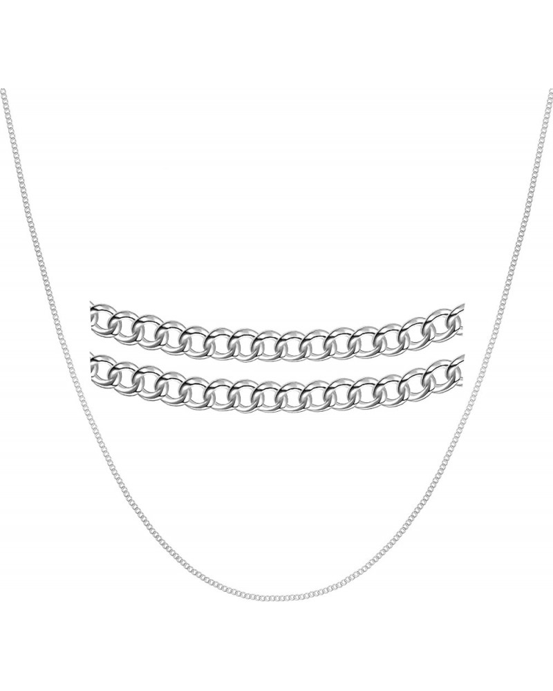 925 Sterling Silver 16/18/20/22/24" inch Chain Necklace Thin Box/Diamond/Water Wave/Beads/Figaro Cuban Chain Shiny & Sturdy f...