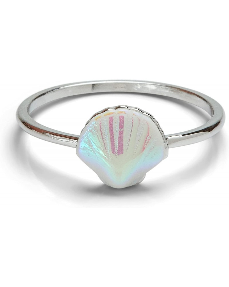 Silver-Plated Iridescent Shell Stackable Ring - Brass Base, Rhodium Plating - Size 5-9 $11.21 Rings