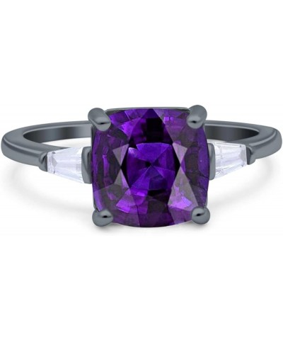 Cushion Cut Art Deco Wedding Bridal Ring Baguette Simulated Cubic Zirconia 925 Sterling Silver Black Tone, Simulated Amethyst...