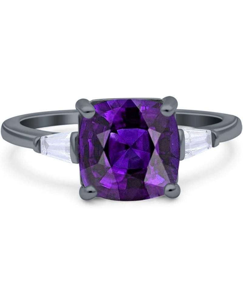 Cushion Cut Art Deco Wedding Bridal Ring Baguette Simulated Cubic Zirconia 925 Sterling Silver Black Tone, Simulated Amethyst...