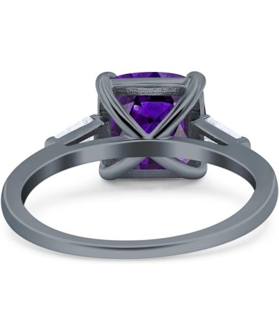 Cushion Cut Art Deco Wedding Bridal Ring Baguette Simulated Cubic Zirconia 925 Sterling Silver Black Tone, Simulated Amethyst...