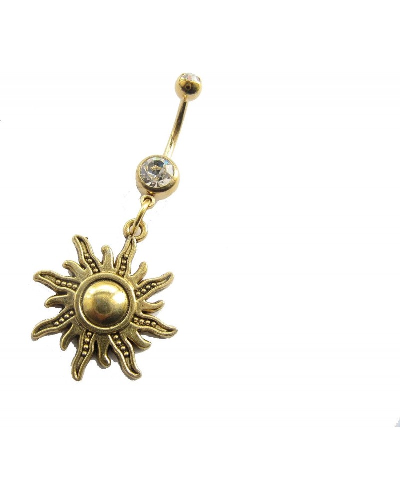 Ancient Gold Sun Belly Button Ring,Sun Navel Ring,Belly Button Jewelry, Stainless Steel Belly Button Ring,Belly Button Pierci...